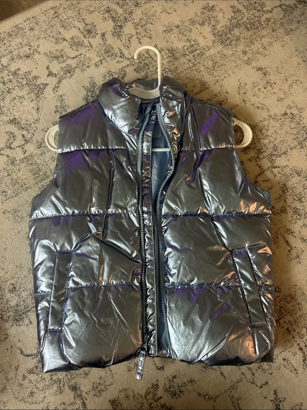 Old Navy Metallic Silver Kids Puffer Vest